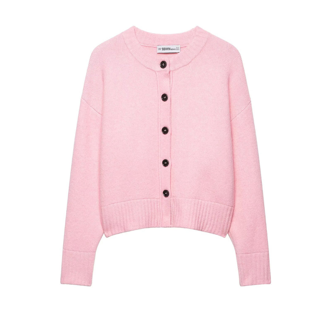 Damen Cropped-Cardigan mit kastiger Silhouette, Rippenbund und Rundhalsausschnitt Nord Taschen