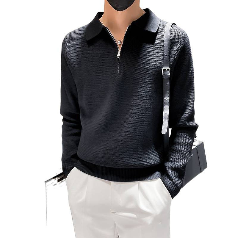 Herren Strukturierter Halbzip-Strickpolopullover mit Reißverschlusskragen Nord Taschen