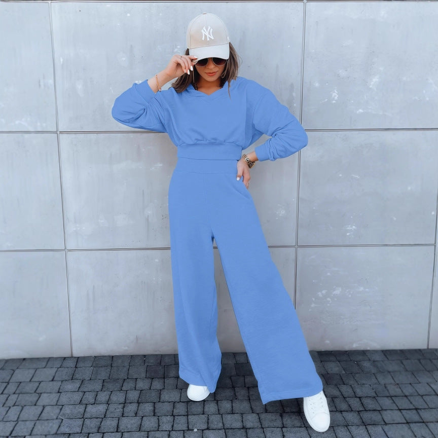 Damen Loungewear-Set mit Cropped V‑Ausschnitt-Pullover und hochtaillierter Palazzohose Nord Taschen