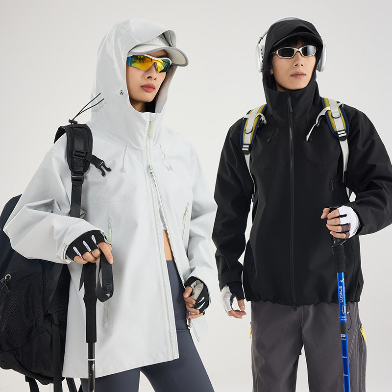 Damen Leichte technische Regenjacke im Oversize-Utility-Schnitt mit verstellbarer Kapuze Nord Taschen