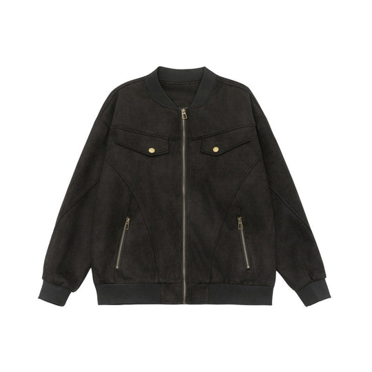 Unisex Kurzblouson im Vintage‑Suede‑Look mit Brustklappen, Reißverschlusstaschen und Rippbündchen Nord Taschen