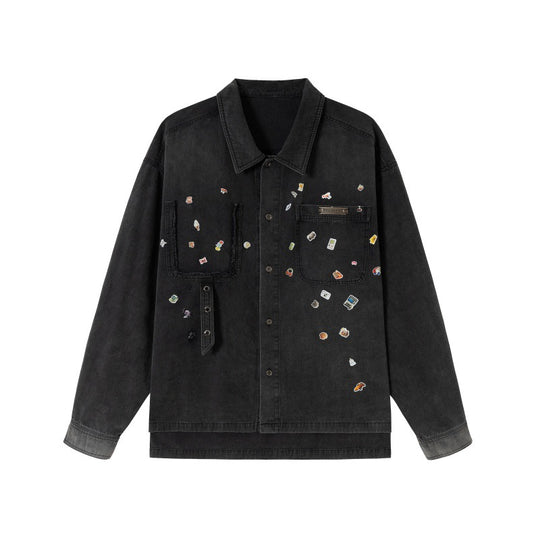 Herren Overshirt aus Denim mit aufgesetzten Pin-Patches und Used-Details Nord Taschen