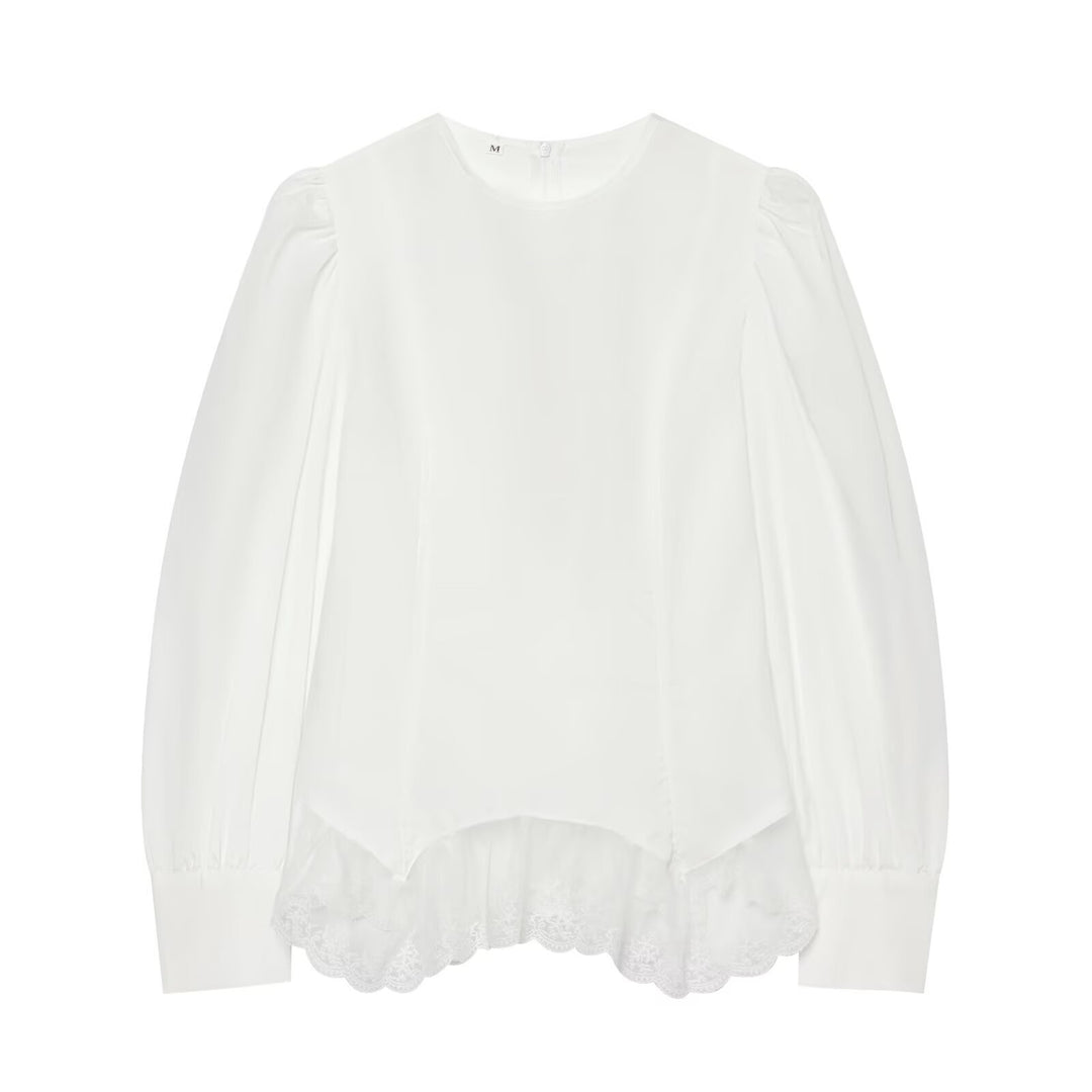 Damen Bluse mit Volumenärmeln und Spitzenbesatz Nord Taschen
