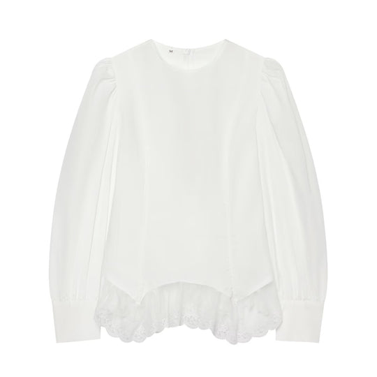 Damen Bluse mit Volumenärmeln und Spitzenbesatz Nord Taschen