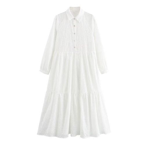 Damen Broderie-Anglaise Hemdblusenkleid mit Stufenrock Nord Taschen