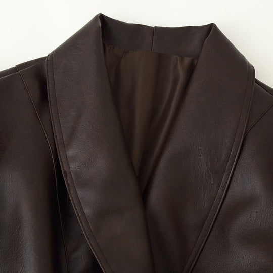 Damen Kurzjacke aus Lederimitat mit langen Kunstfellärmeln und Bindegürtel Nord Taschen