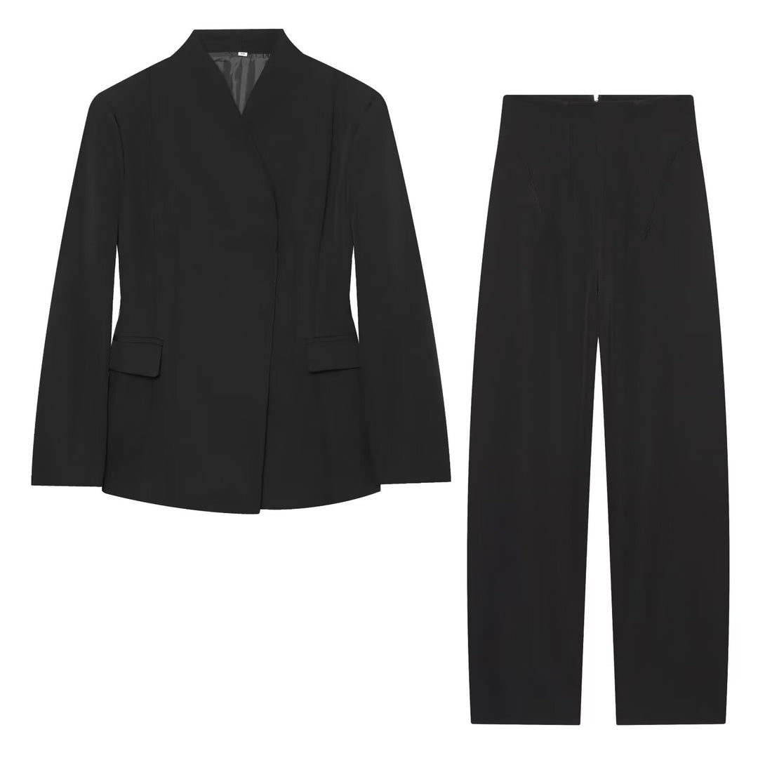 Damen Longline-Blazer mit schmalem Stehkragen und Pattentaschen Nord Taschen