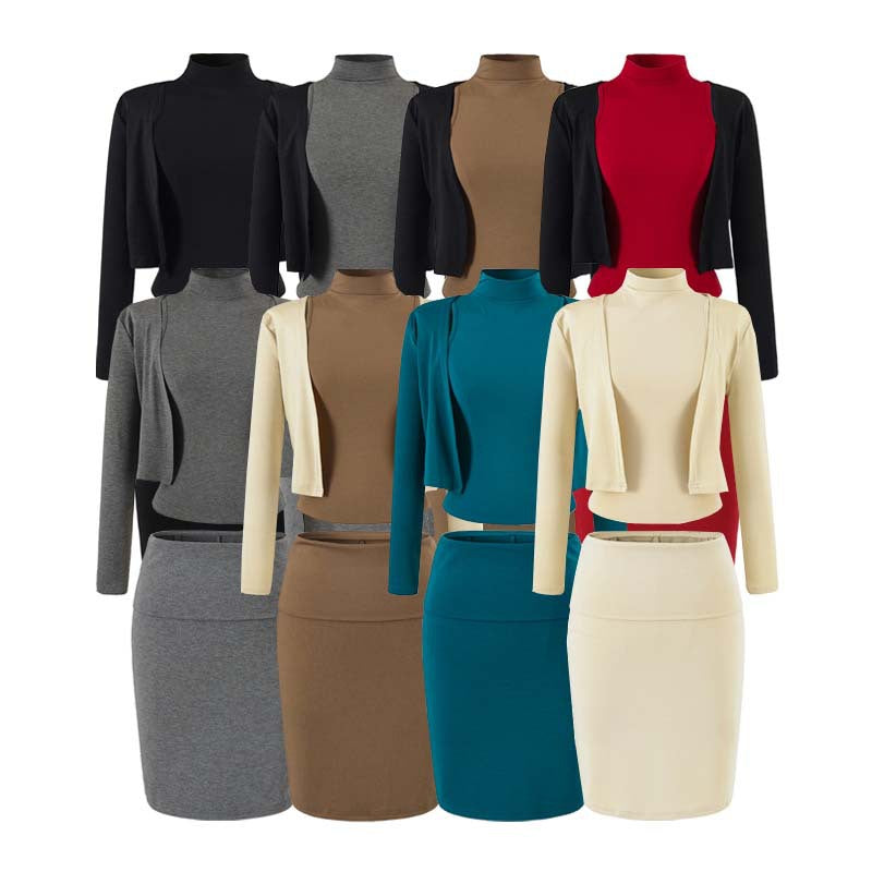 Damen Zweiteiliges Business-Strickset mit Rollkragen-Top, Bolero und Bleistiftrock Nord Taschen