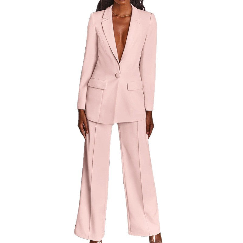 Damen Eleganter Zweiteiliger Anzug mit tailliertem Longblazer und weitem Bügelfalten-Hosenbein Nord Taschen
