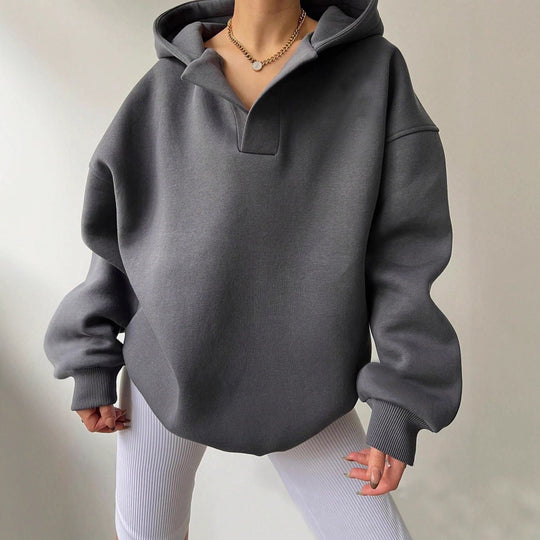 Damen Oversized Kapuzensweatshirt mit lässigem Stehkragen und langen Ärmeln Nord Taschen