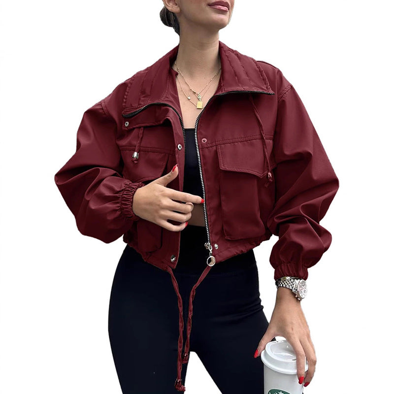 Damen kurze Utility-Jacke mit Kordelzug, Reißverschluss und aufgesetzten Taschen Nord Taschen