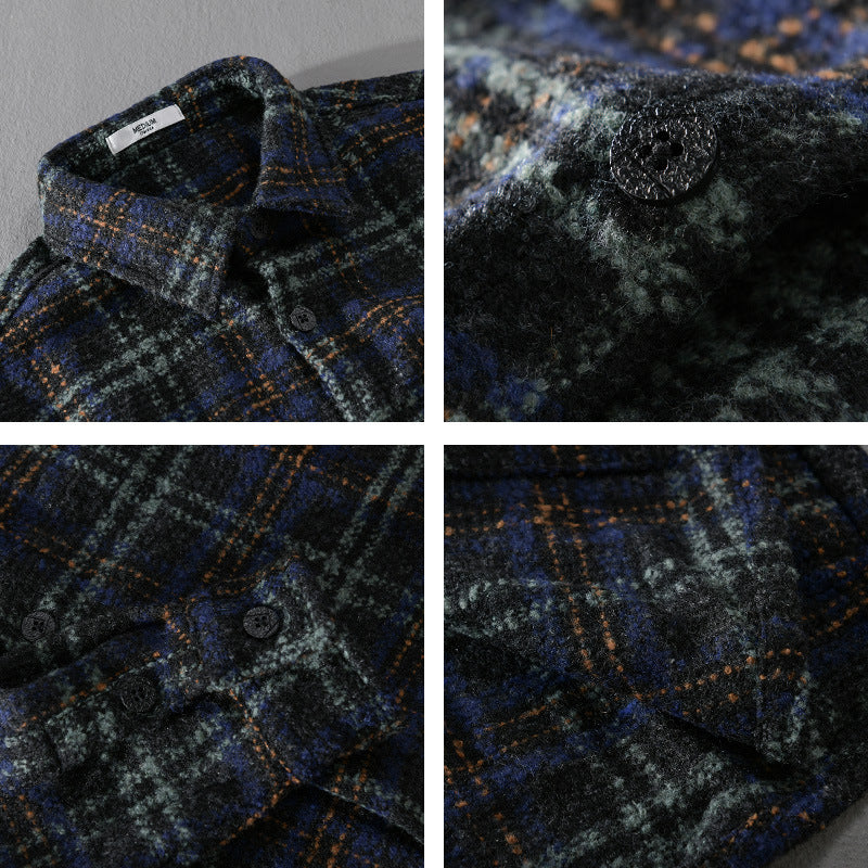 Herren Bouclé-Overshirt im Hemdjackenstil mit Kentkragen und Karomuster Nord Taschen