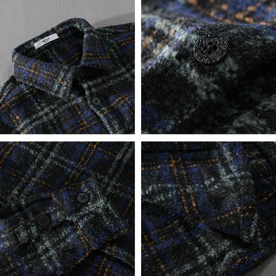 Herren Bouclé-Overshirt im Hemdjackenstil mit Kentkragen und Karomuster Nord Taschen