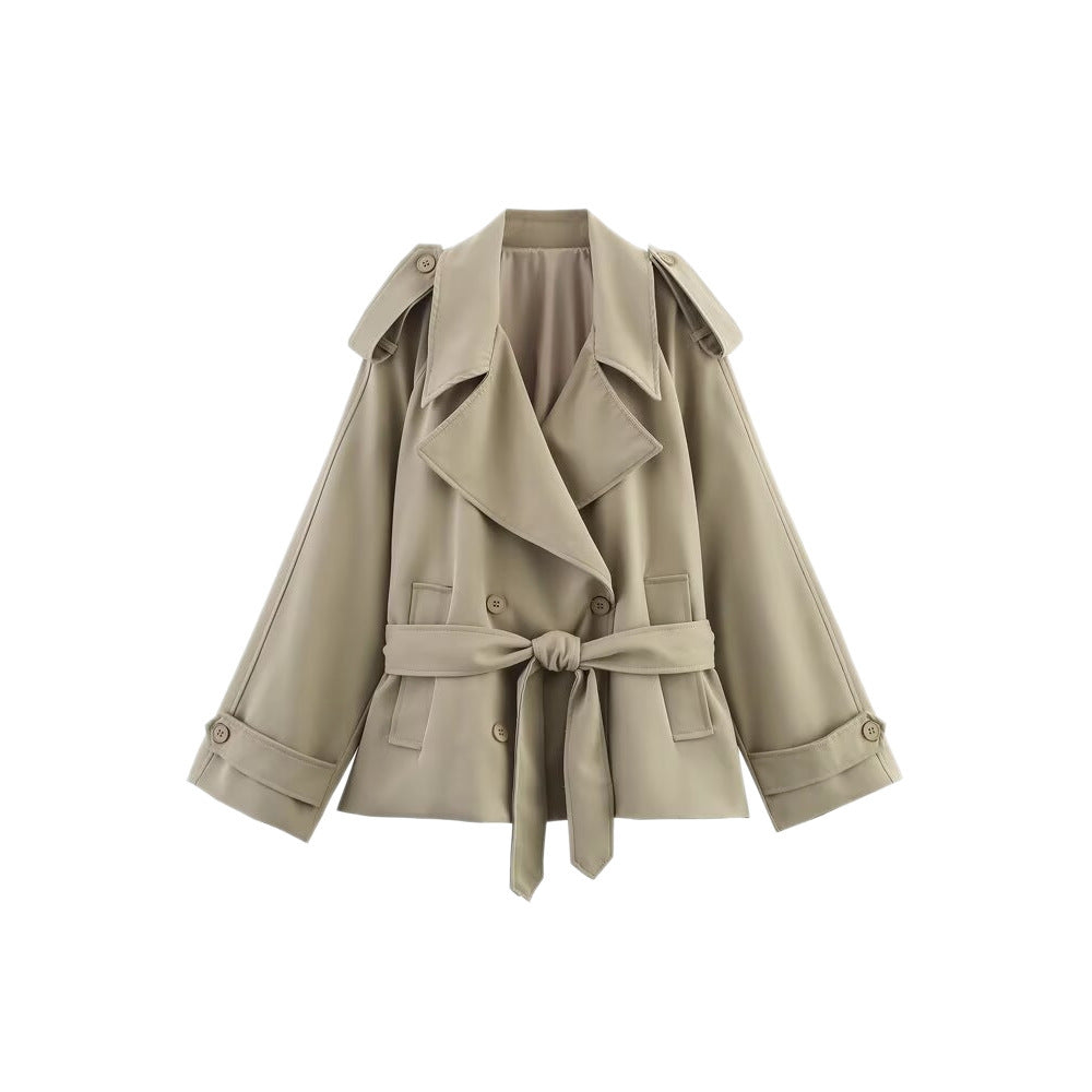 Damen Kurzer Trenchcoat mit Bindegürtel und Cape-Ärmeln Nord Taschen