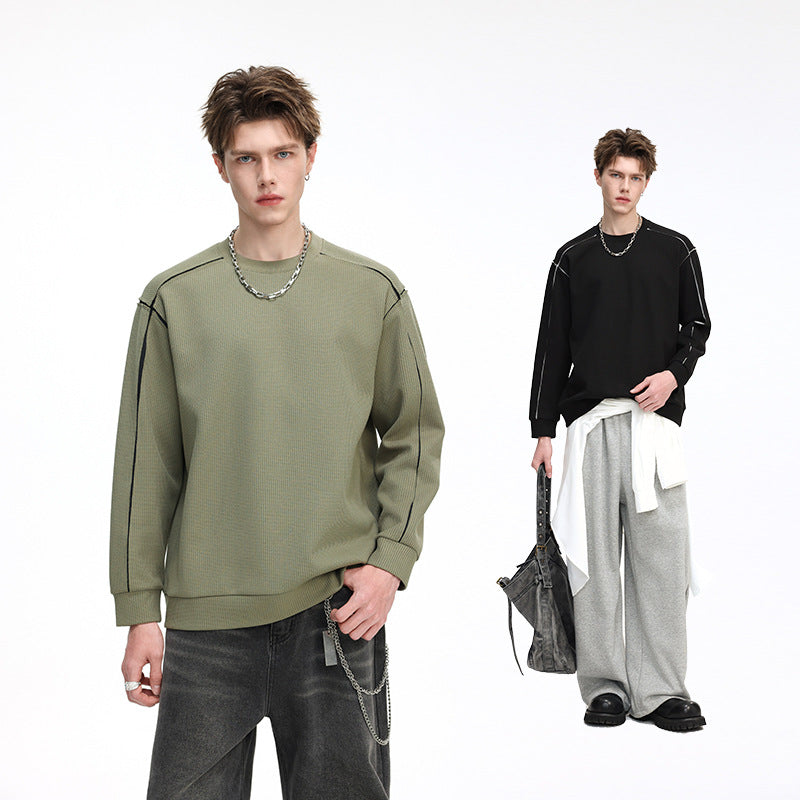 Herren Oversize Rippstruktur-Langarmshirt mit Kontrastnähten Nord Taschen