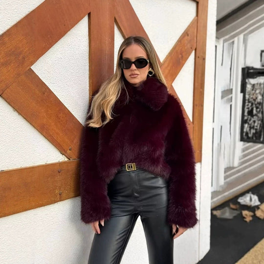 Damen Cropped Kunstpelz‑Boxy‑Jacke mit hohem Stehkragen und extraweichem Hochflor Nord Taschen