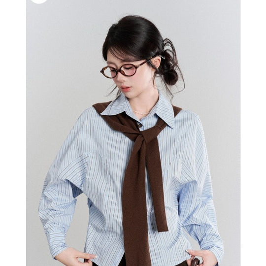 Damen Oversize-Hemdbluse mit feinen Nadelstreifen, weiten Ärmeln und lässigem Saum Nord Taschen