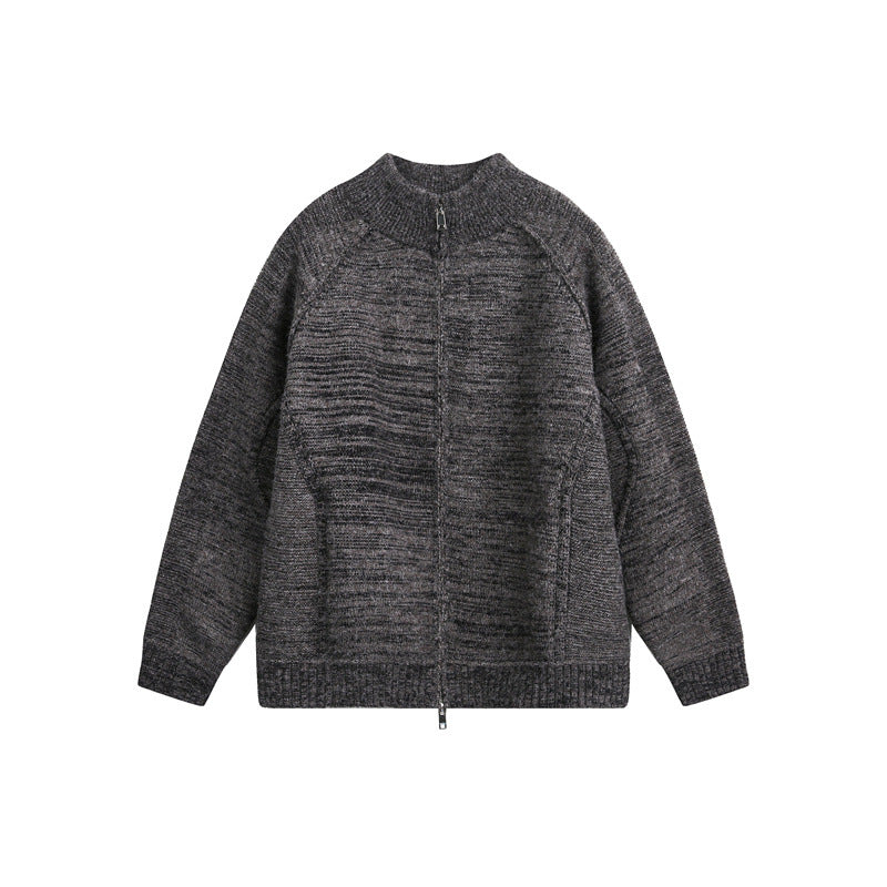 Unisex Grobstrick-Zipjacke mit hohem Stehkragen und Zwei-Wege-Reißverschluss Nord Taschen