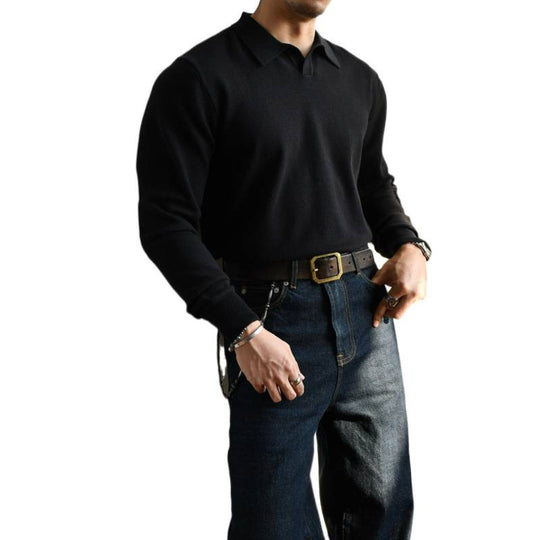 Unisex Oversized Polokragen-Feinstrickpullover mit weitem Schnitt Nord Taschen