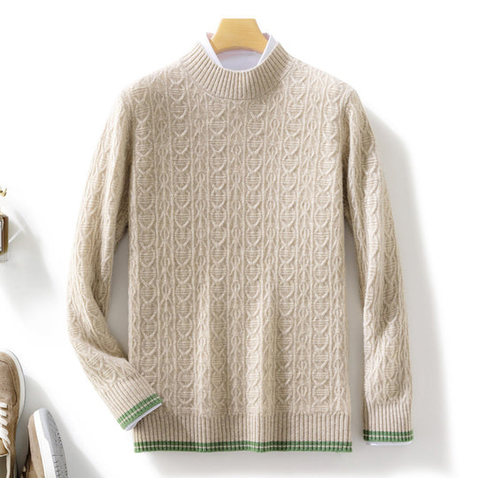 Damen Feinstrickpullover mit Zopfmuster, kurzem Stehkragen und gerippten Abschlüssen Nord Taschen