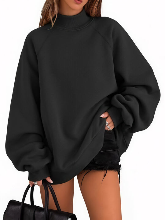 Damen Oversize-Sweatshirt mit Stehkragen und Raglanärmeln Nord Taschen