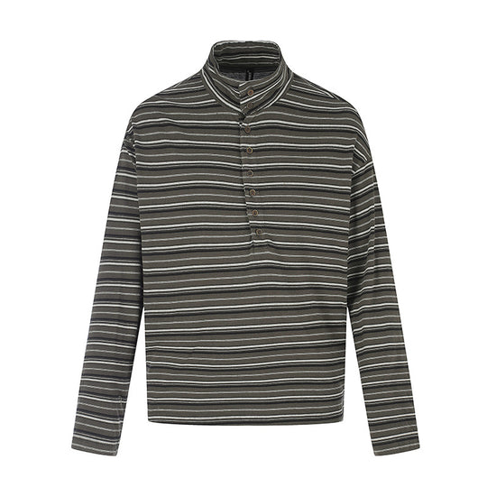 Herren Lässiges Henley-Langarmshirt mit Stehkragen und feinem Streifenmuster Nord Taschen