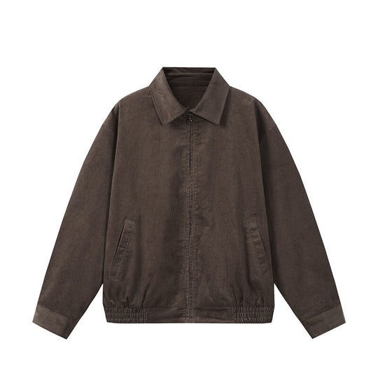 Herren Kastig geschnittene Cord-Blousonjacke mit verdecktem Reißverschluss und elastischem Saum Nord Taschen
