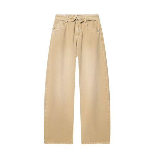 Damen Weite High-Waist Jeanshose mit geradem Bein und Used-Details Nord Taschen