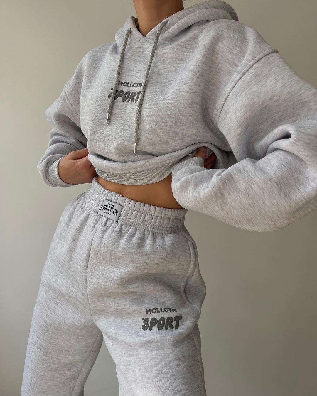 Damen Cropped Kapuzenpullover und High‑Waist Jogginghose Lounge‑Set aus Baumwollfleece Nord Taschen