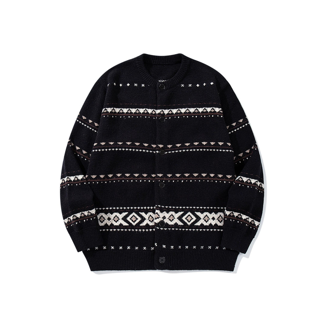 Unisex Strukturierte Jacquard-Strickjacke mit Rundhalsausschnitt, Oversize-Passform und Knopfleiste Nord Taschen