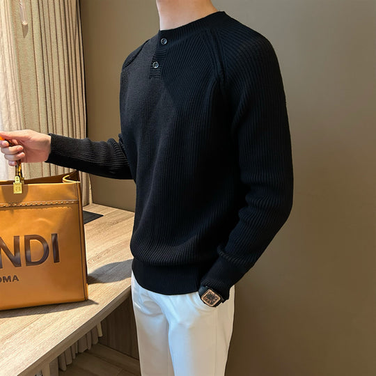 Herren Feinstrick-Henley-Pullover mit Raglanärmeln und feiner Rippstruktur Nord Taschen