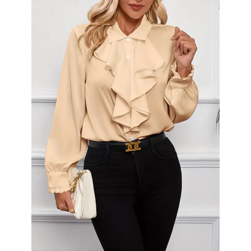 Damen Bluse Mitraffinierten Rüschendetails und Eleganten Ärmeln