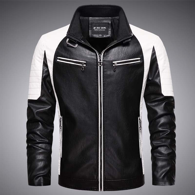 Herren Biker-Lederimitatjacke im Racing-Stil mit Stehkragen und Reißverschlusstaschen Nord Taschen