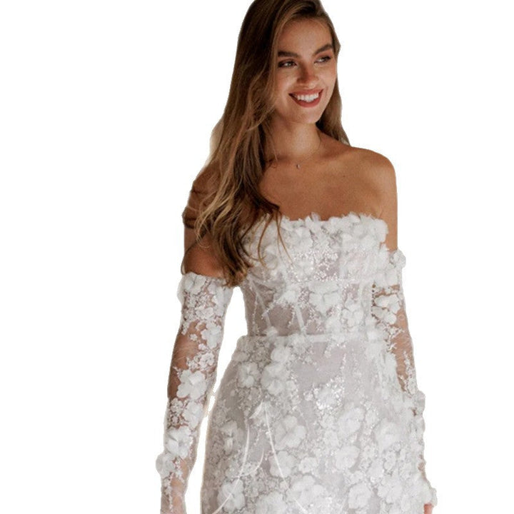 Damen Hochzeitskleid mit verführerischem floralem Design und transparenten Ärmeln Nord Taschen