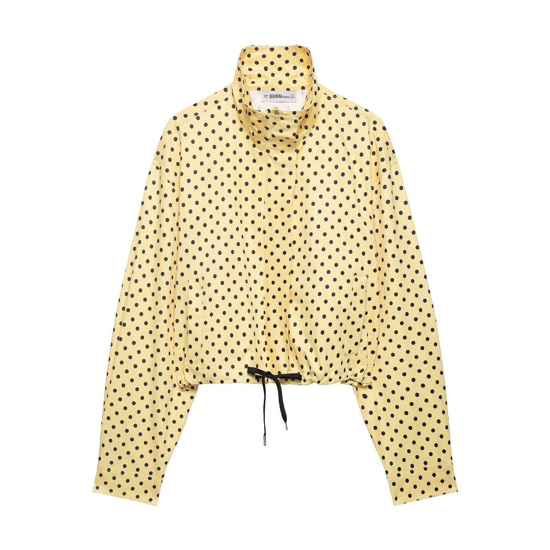 Damen Cropped-Übergangsjacke mit Polka-Dot, hohem Funnelkragen und Tunnelzug Nord Taschen