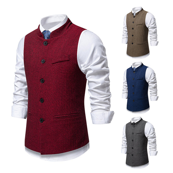 Herren elegante Weste mit Stehkragen und Fischgrätmuster aus Wollmix Nord Taschen