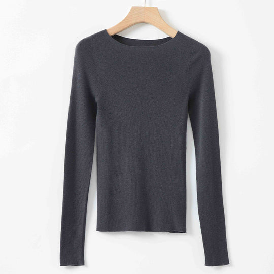 Damen Feiner Langarm-Feinstrickpullover mit U-Boot-Ausschnitt und figurbetonter Passform Nord Taschen