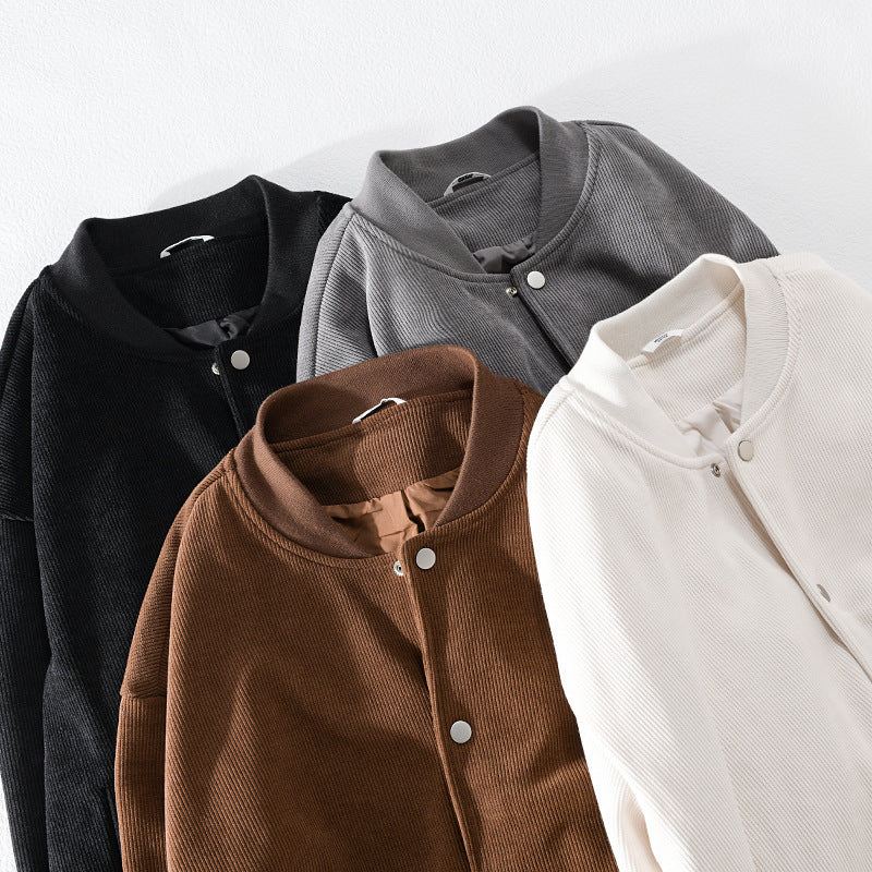 Herren Cord-Collegejacke mit Druckknopfleiste und Rippbündchen Nord Taschen