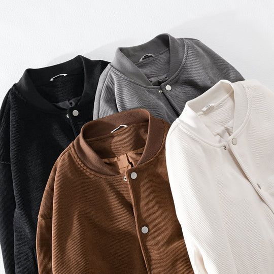 Herren Cord-Collegejacke mit Druckknopfleiste und Rippbündchen Nord Taschen