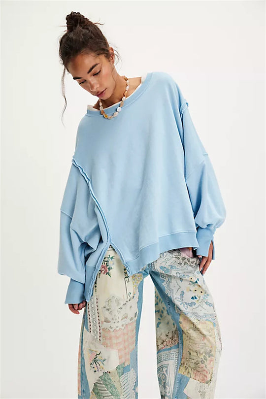Damen oversized Sweatshirt mit Ballonärmeln, offenen Saumnähten und seitlichen Schlitzen Vittorelli