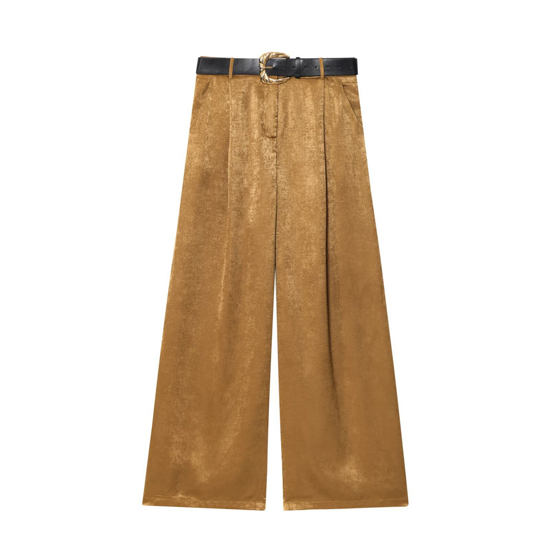 Damen High‑Waist Palazzo‑Hose mit Leoparden‑Print, weitem Bein und Ziergürtel Nord Taschen