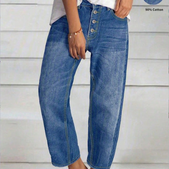 Damen Hochtaillierte Cropped-Jeans mit weiter Straight‑Leg-Passform Nord Taschen