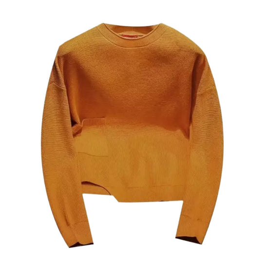 Damen Kurz geschnittener Strickpullover mit unregelmäßigem Saum und Rundhalsausschnitt Nord Taschen