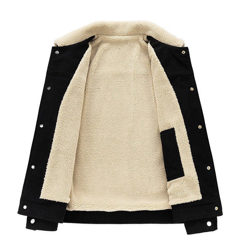 Herren Cordjacke mit Teddyfutter, Hemdkragen & Druckknopffront Nord Taschen
