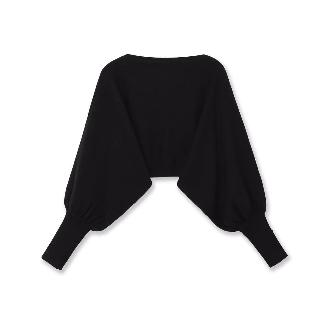 Damen Cropped-Bolero mit weiten Fledermausärmeln und langen Rippenbündchen Nord Taschen