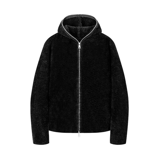 Damen Kurz geschnittene Teddy-Fleece-Kapuzenjacke mit Metall-Reißverschluss Nord Taschen
