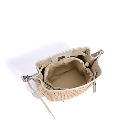 Damen Bucket-Tasche aus geflochtenem Material mit Lederakzenten Nord Taschen