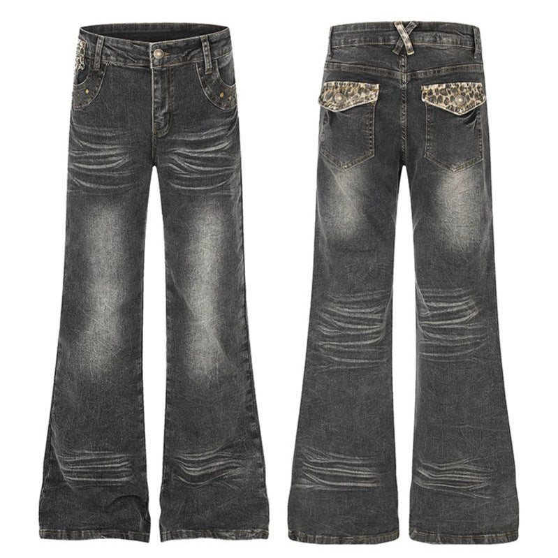 Damen Weite High‑Waist Flared-Jeans mit Vintage‑Used-Effekt und Zierdetails Nord Taschen
