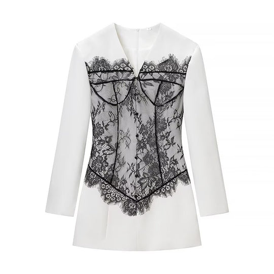 Damen Figurbetontes Minikleid mit Korsagen‑Optik und Spitzenapplikation Nord Taschen