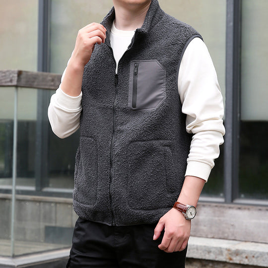 Herren Teddyfleece-Outdoorweste mit hohem Kragen, durchgehendem Reißverschluss und verschweißter Brusttasche Nord Taschen